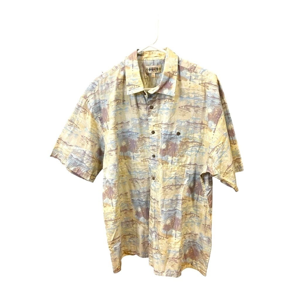Campia Moda Hawaiian Fish Palm Button Up Shirt XL